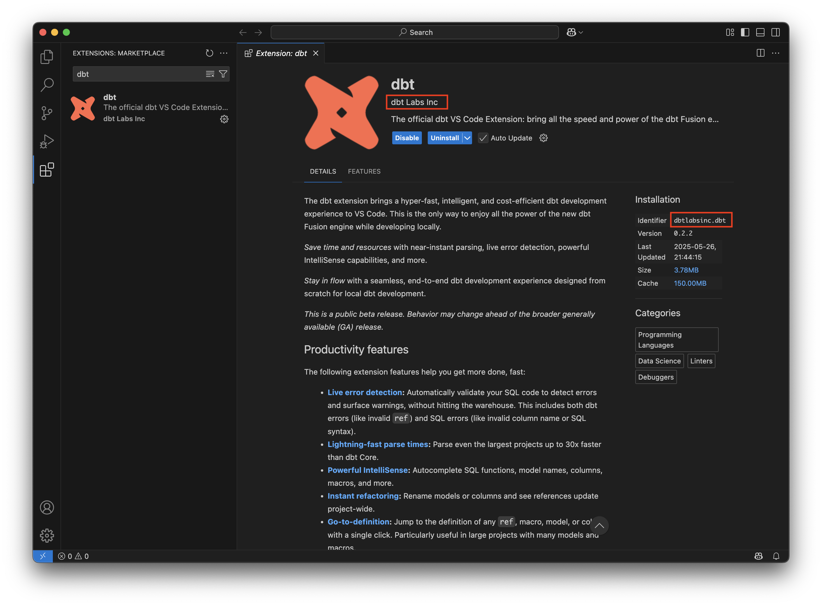 Search for the extension Search for the extension